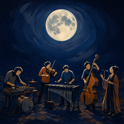 Muzikanten bij volle maan
